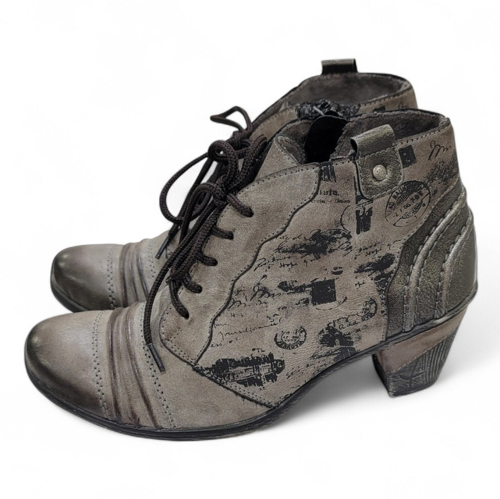 Remonte Servia Script Print Ankle Boots Gray Steampunk Womens Size 6 - Picture 6 of 17